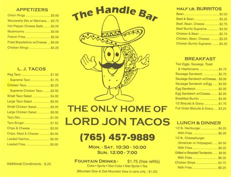 Handlebar Kokomo Menu