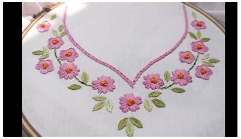 blue with green Hand embroidery designs, Embroidery neck