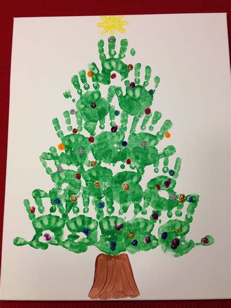Handprint Christmas tree on Canvas Xmas crafts, Christmas paintings