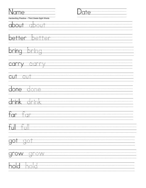 handwriting practice 3rd grade printable template