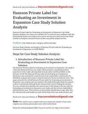 Hansson Private Label Case Analysis: A Comprehensive Look at Competitive Strategy, Financial Performance, and Growth Opportunities