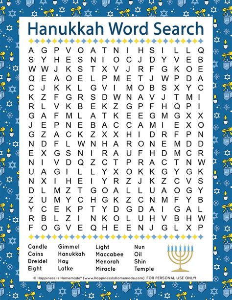 Hanukkah Word Search Free Printable: Fun And Educational Activity For The Whole Family