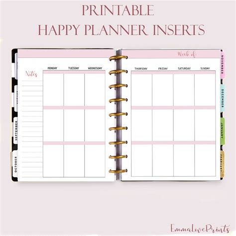 Happy Planner Printable Inserts Freeer