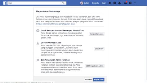 hapus akun facebook