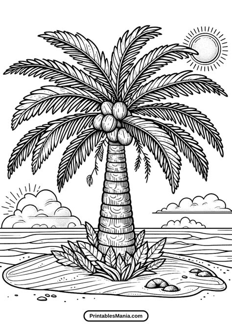 Hard Coloring Pages Palm Tree