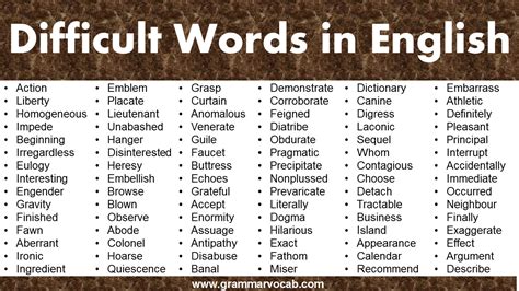 hard grammar words