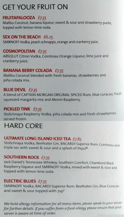 hard rock cafe menu uk