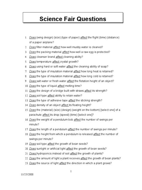 Hard Science Fair Questions