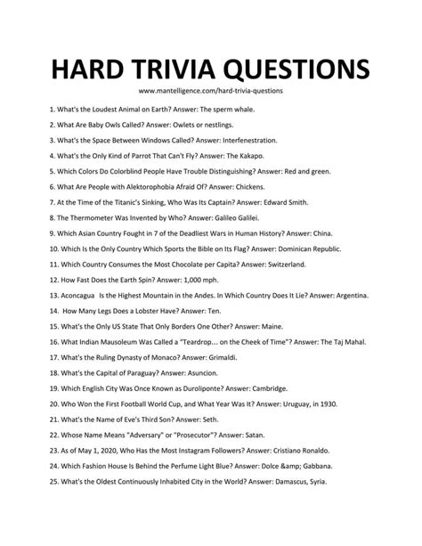 Hard Trivia Questions With Multiple Answers