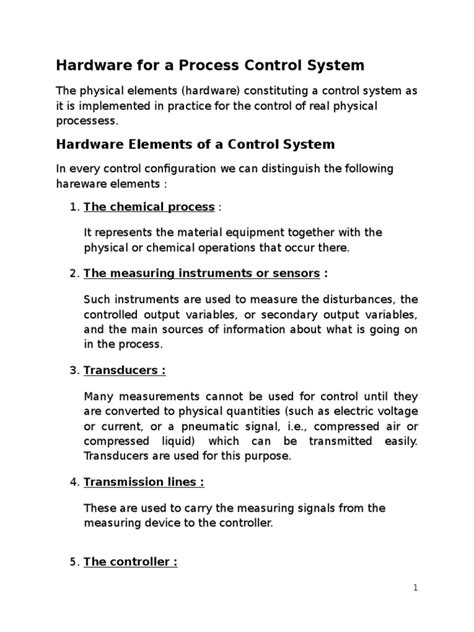 Hardware Elements Of Process Control System