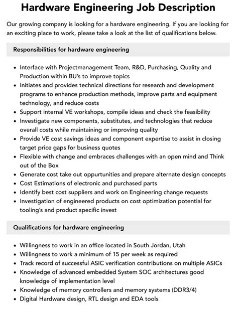 Hardware Engineering Job Description