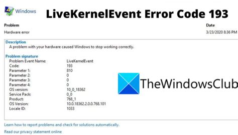 Hardware Error Livekernelevent 193