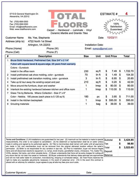 Hardwood Flooring Invoice Template – 2023