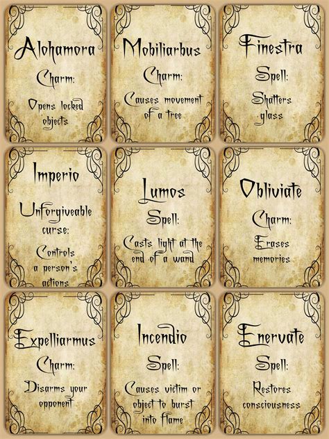 harry potter game spells list