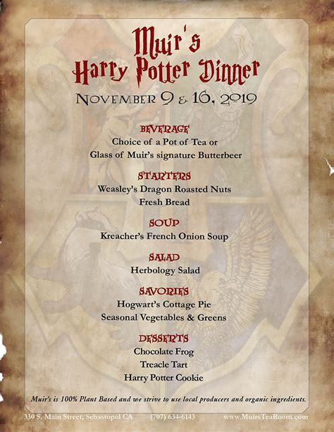 harry potter menu template free