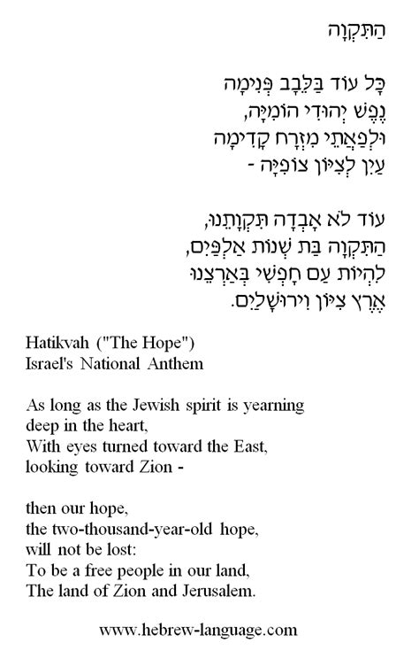 hatikvah lyrics in hebrew and english