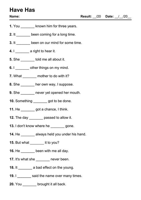 Have/Has Exercises Pdf With Answers