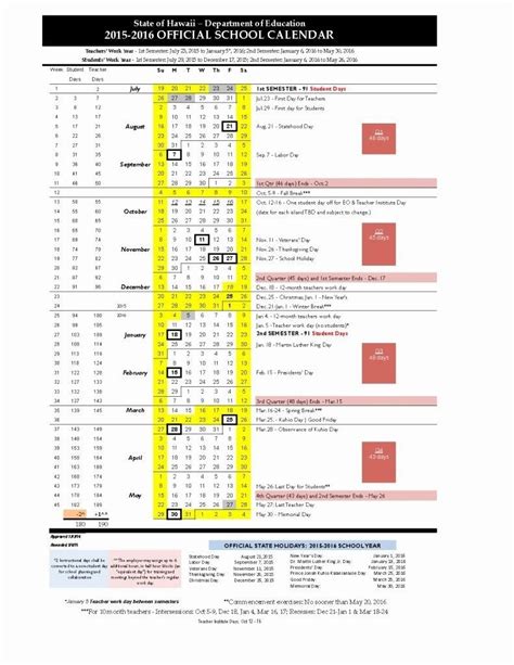 Hawaii School Calendar 2024-25