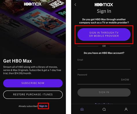 hbomax sign in with provider