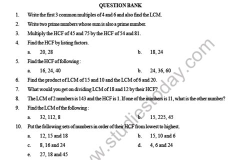 hcf and lcm questions for class 4 with answers