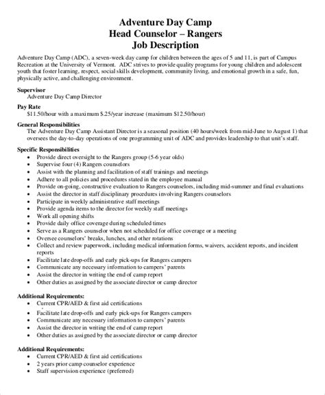 Head Camp Counselor Position