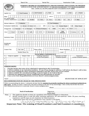 Head Examiner Application Form
