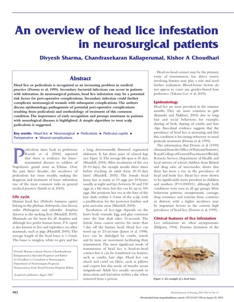 Head Lice Infestation Journal Article