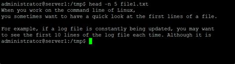 Head Unix First 5 Lines