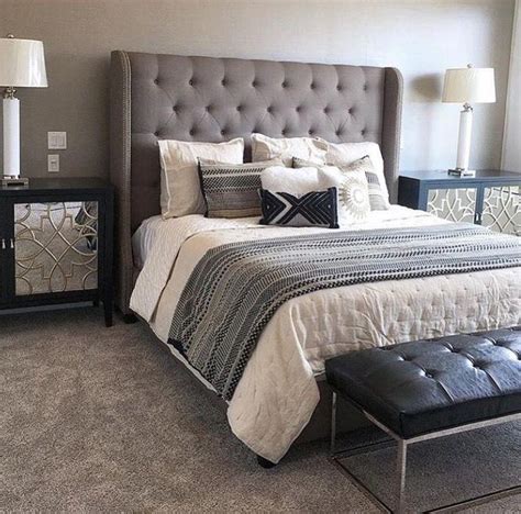 Furniture Bed Gray upholstered headboard, Grey headboard bedroom