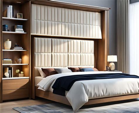 Headboard with built-in storage in a modern bedroom