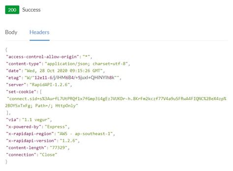 Headers Json Example