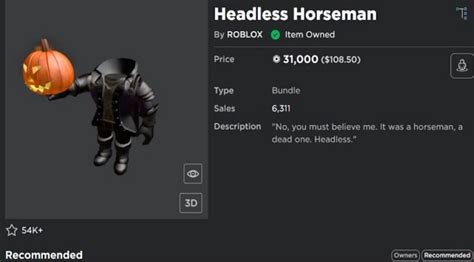 Headless Cost Roblox