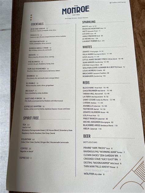 Heads Monroe Menu