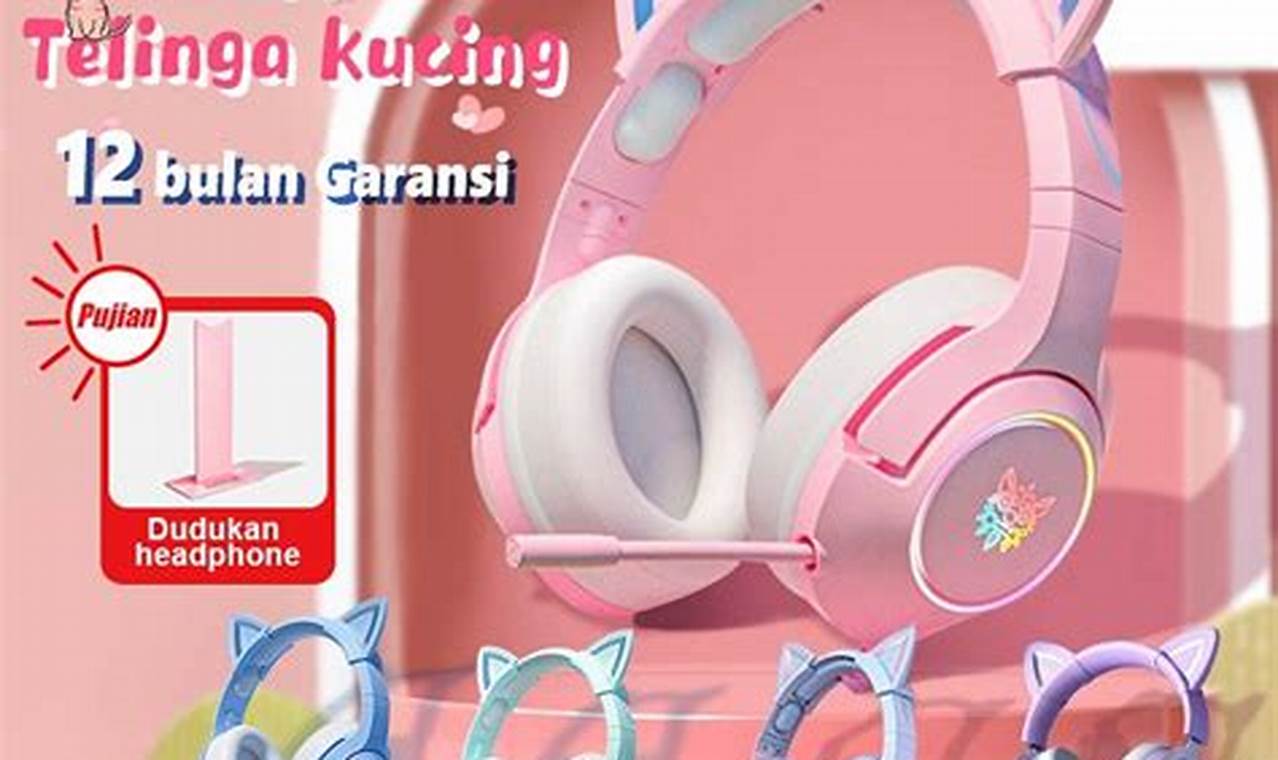 headset gaming kucing Warna Pink
