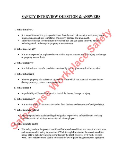 Health And Safety Interview Questions And Answers Pdf