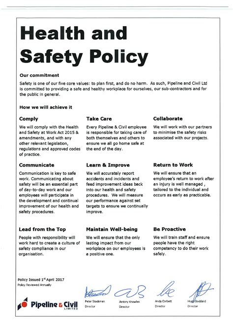 Health and Safety Programs and Policies