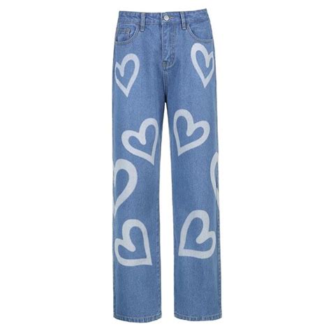 Buy GLAMOROUS Heart Print Distressed Jeans For Women Women's Blue