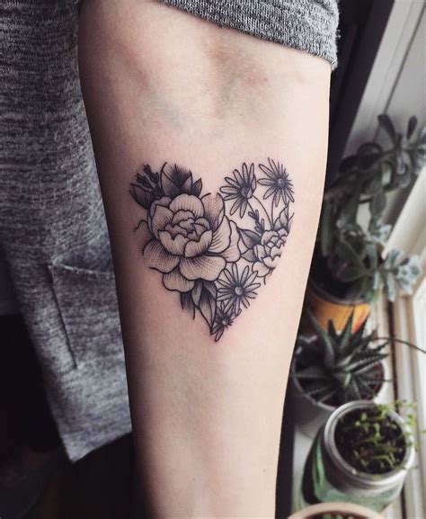 Powerful Heart Shape Flower Tattoo Designs Ideas