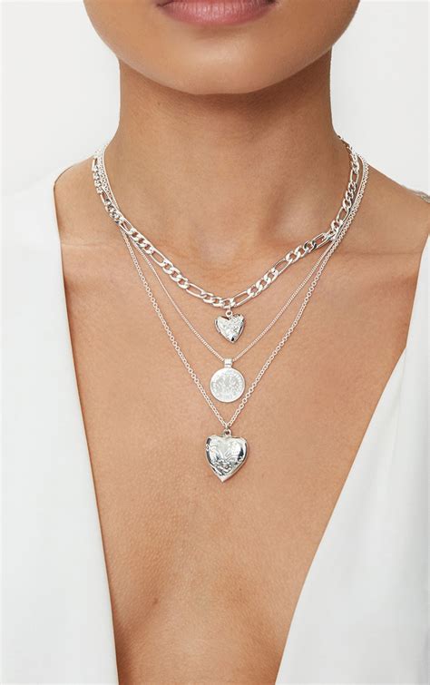 heart long necklace silver