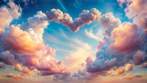 Heart-shaped clouds in a blue sky