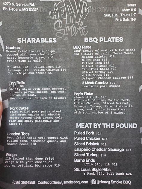 heavy smoke bbq menu
