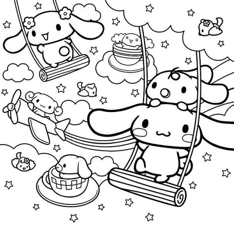 hello kitty and cinnamon roll coloring pages