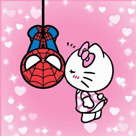 hello kitty and spiderman drawing kissing