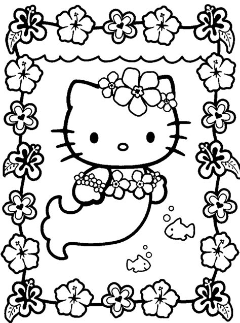 hello kitty mermaid coloring page printable