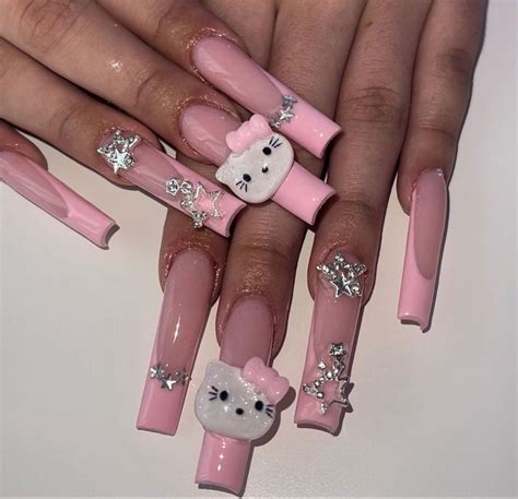 hello kitty pink neon outline nail art