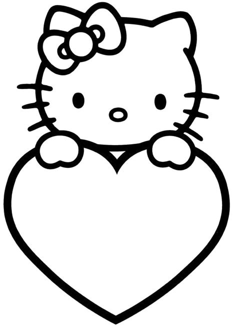 hello kitty with heart coloring page