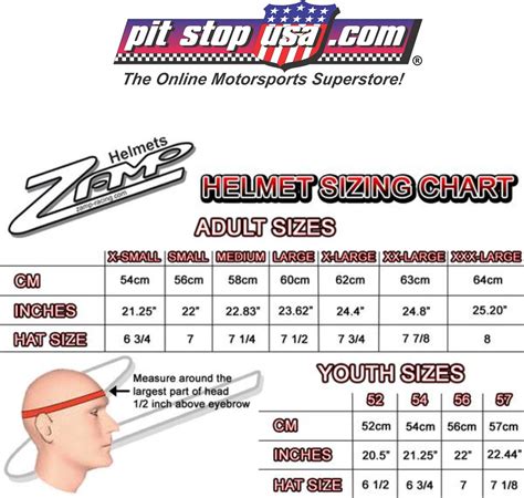 Youth Helmets Size Chart