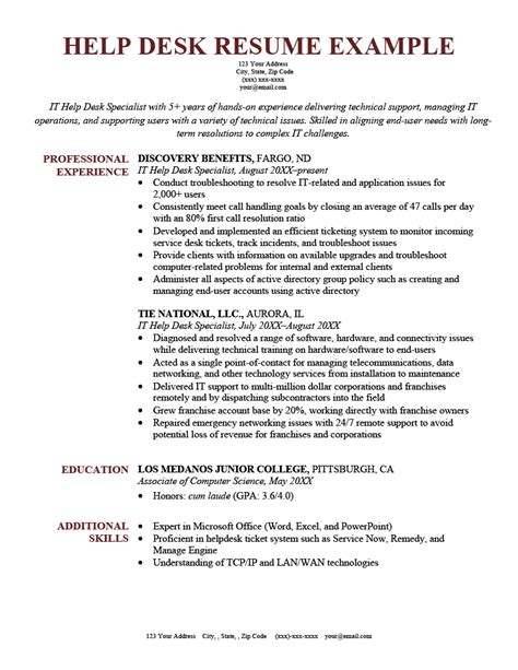 help desk support job description for resume