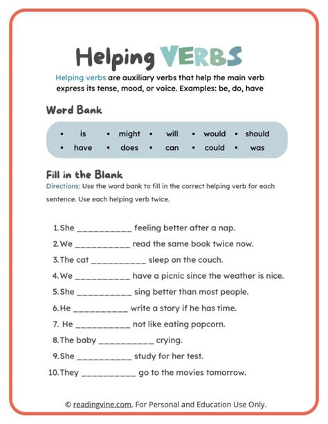 helping verbs worksheet for class 2 with answers