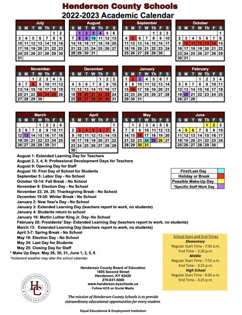 Henderson County Public Schools Calendar